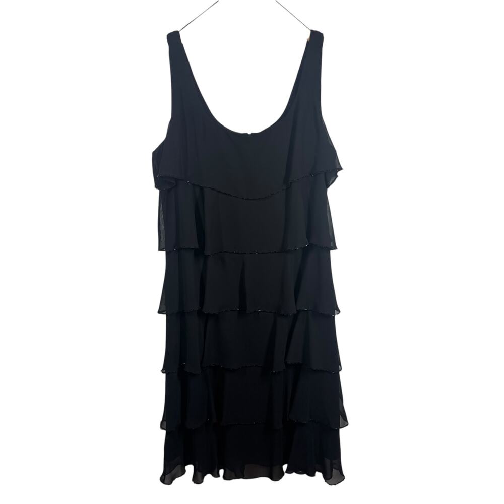 Patra Mini Dress Women 14 Plus Black Beaded Trim Ruffle Tiered Sleeveless Party